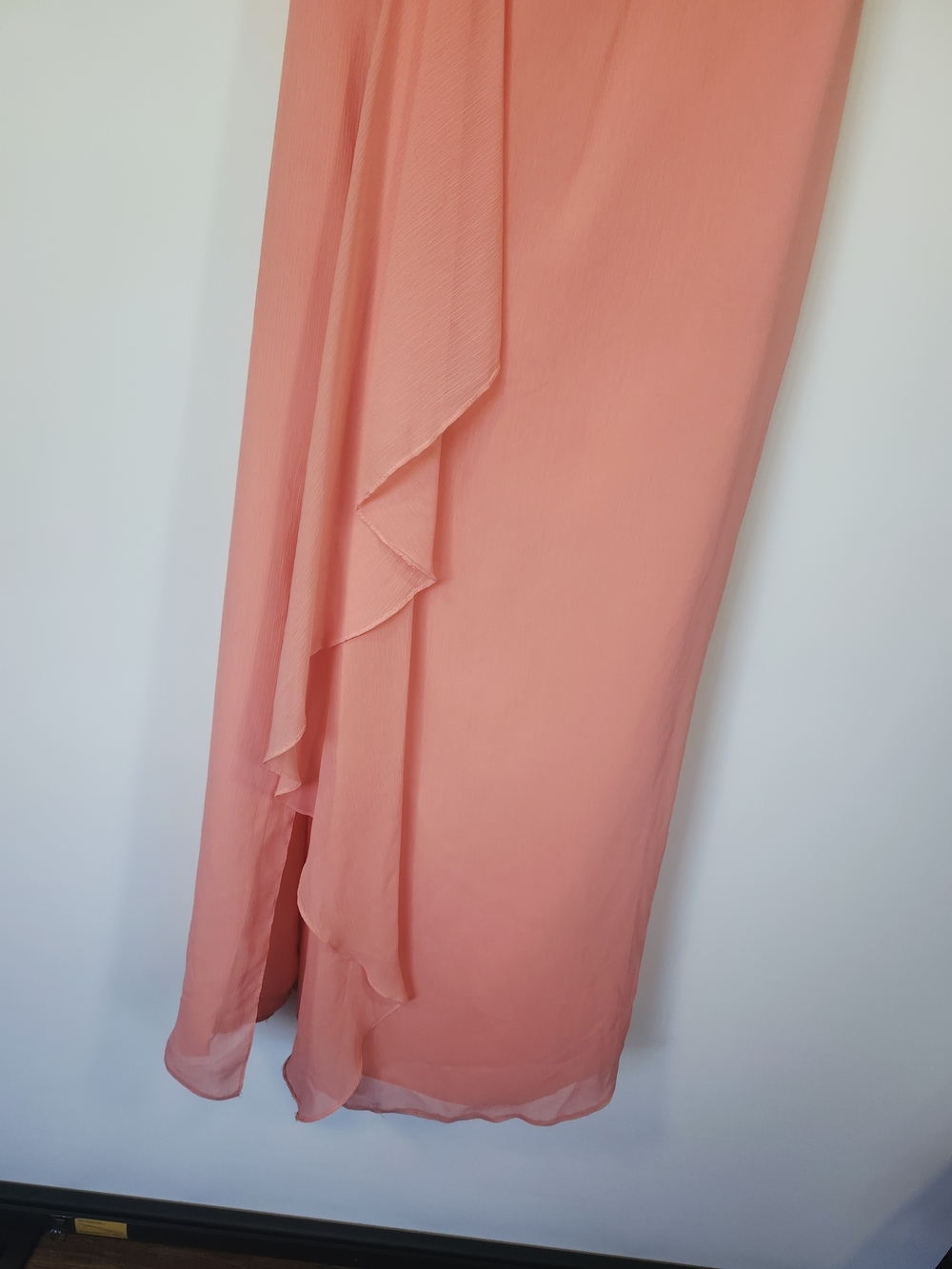 David's Bridal One-Shoulder Coral Pink Evening Dress Size 10 - Picture 5 of 9